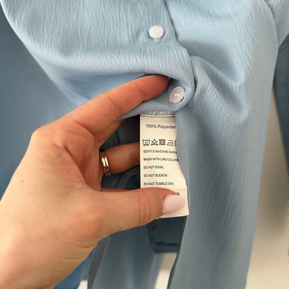 Collared Long Sleeve Button Up Shirt Blue S - Picture 6 of 7